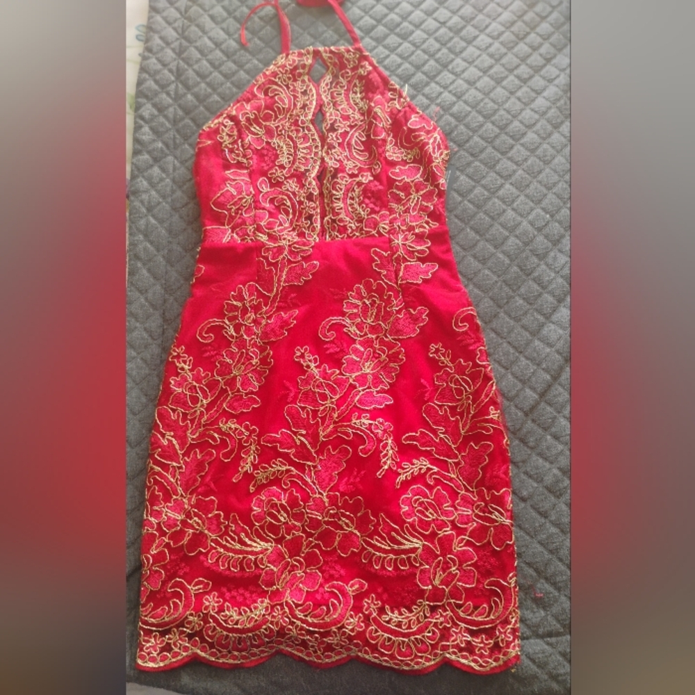 mini dress with flower design red color size s new